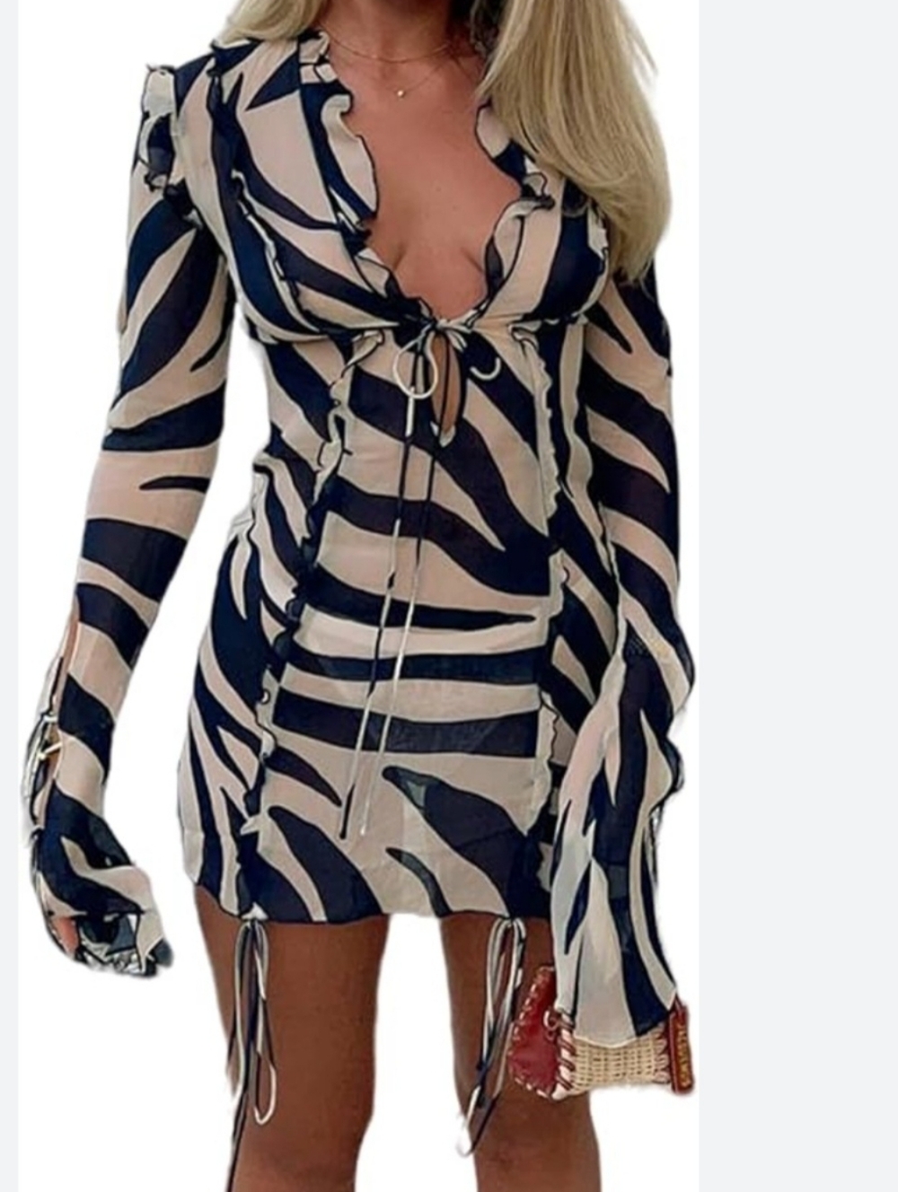 Rat & Boa Annika Zebra Print Mini Dress - Navy & Cream - Picture 4 of 6